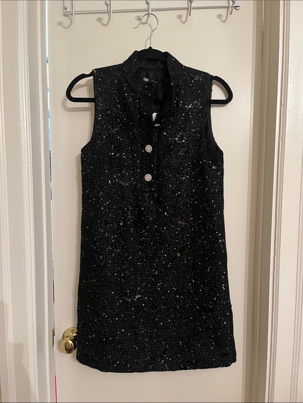 NWT Zara Sequin Boucle Black Sleeveless Mini Dress Size Small